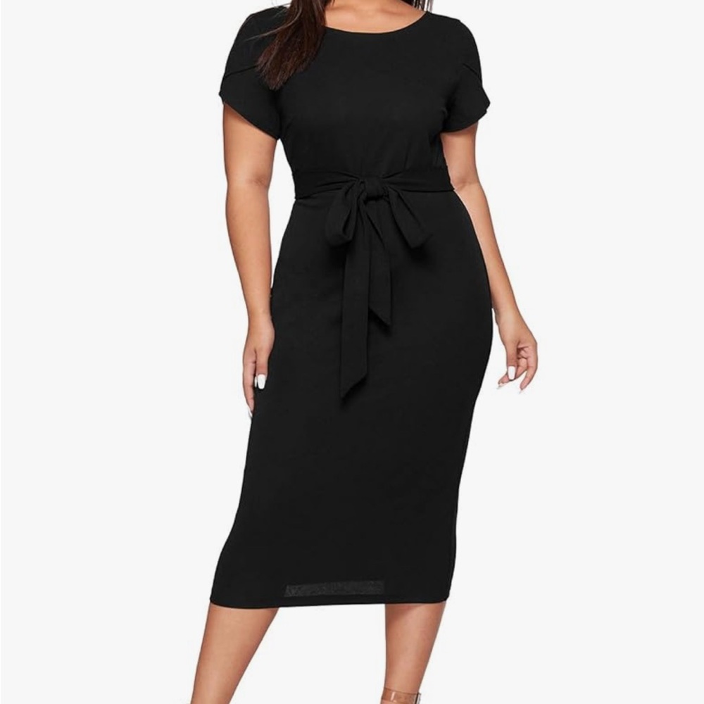 Elegant black dress with tie waist